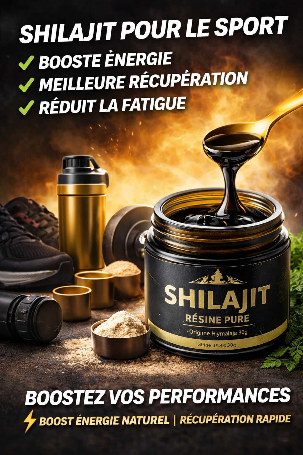 shilajit résine pure pour le sport énergie récupération performance